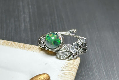 Certified Natural Black Opal Sterling Silver Ring, Genuine natural Black Opal Silver Ring, Black Opal Ring, 天然黑欧珀戒指