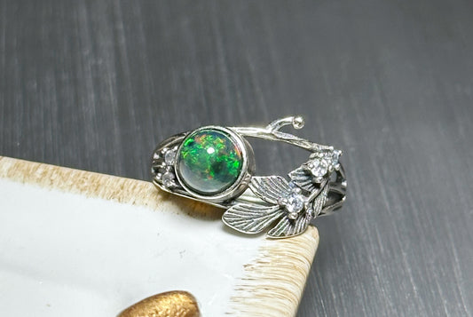 Certified Natural Black Opal Sterling Silver Ring, Genuine natural Black Opal Silver Ring, Black Opal Ring, 天然黑欧珀戒指