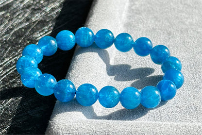 10.5mm+, Certified Natural Rich Deep Blue Apatite Bracelet, Natural Untreated Shimmering Blue Apatite Bracelet, AAA, 天然浓郁色蓝磷灰石手串