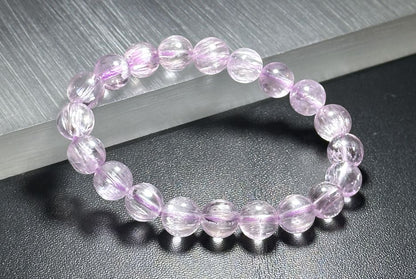 9mm+, Certified Natural High Grade Icy Transparent Cat Eye Kunzite Bracelet, Genuine Kunzite Stretch Bracelet. 天然拉丝猫眼高冰紫锂辉手串
