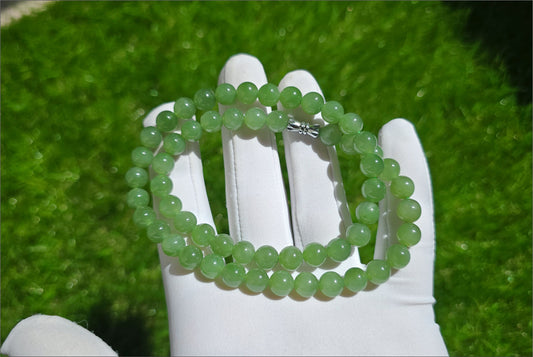 8mm, Certified Natural Siberian Green Nephrite Jade Beads Bracelet, 天然阳绿碧玉项链