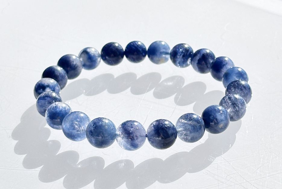 9mm, Certified Rare Find Natural Genuine Blue Dumortierite Beads Bracelet, Dumortierite Crystal Beads Bracelet, 天然收藏级浓郁蓝线石蓝绒发晶手串