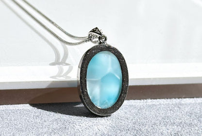 Certified Natural Dominican Blue Larimar pendant, Larimar Pendant, Silver Larimar Pendant, 海纹石纯银吊坠