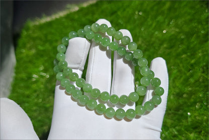 8mm, Certified Natural Siberian Green Nephrite Jade Beads Bracelet, 天然阳绿碧玉项链