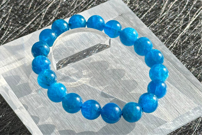 10.5mm+, Certified Natural Rich Deep Blue Apatite Bracelet, Natural Untreated Shimmering Blue Apatite Bracelet, AAA, 天然浓郁色蓝磷灰石手串