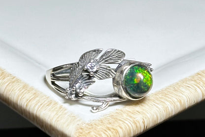 Certified Natural Black Opal Sterling Silver Ring, Genuine natural Black Opal Silver Ring, Black Opal Ring, 天然黑欧珀戒指