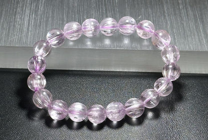 9mm+, Certified Natural High Grade Icy Transparent Cat Eye Kunzite Bracelet, Genuine Kunzite Stretch Bracelet. 天然拉丝猫眼高冰紫锂辉手串