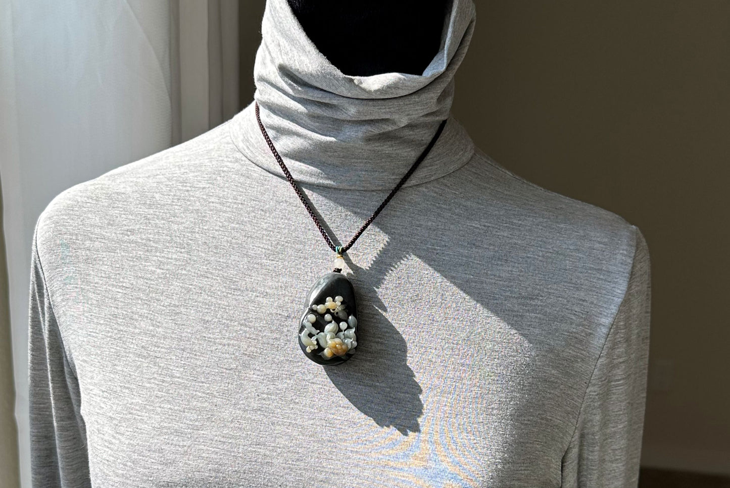 Certified Natural Loulan Tricolor Nephrite Jade Hand-Carved Lotus and Koi Fish Pendant, 天然楼兰三色和田玉手工雕刻莲花鱼吊坠