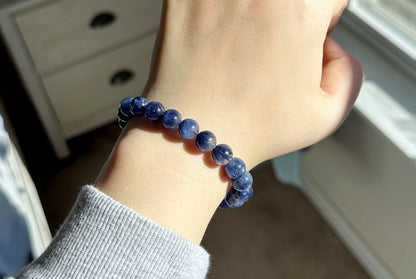 9mm, Certified Rare Find Natural Genuine Blue Dumortierite Beads Bracelet, Dumortierite Crystal Beads Bracelet, 天然收藏级浓郁蓝线石蓝绒发晶手串