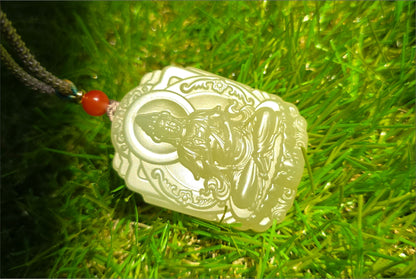 Certified Natural Qingshui Nephrite Jade Carved Guanyin Pendant, 天然晴水和田玉观音吊坠