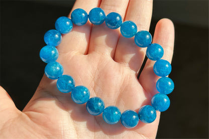 10.5mm+, Certified Natural Rich Deep Blue Apatite Bracelet, Natural Untreated Shimmering Blue Apatite Bracelet, AAA, 天然浓郁色蓝磷灰石手串
