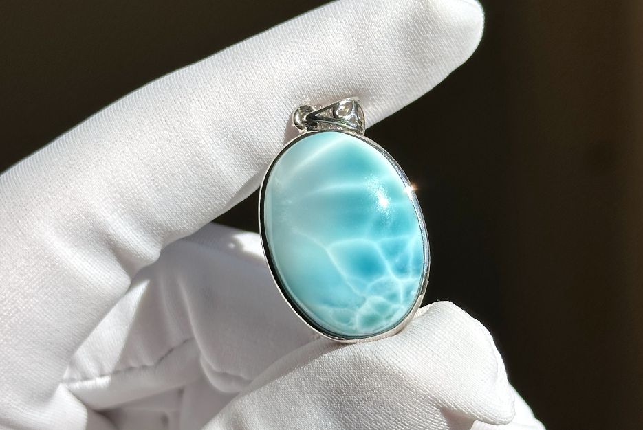 Certified Natural Dominican Blue Larimar pendant, Larimar Pendant, Silver Larimar Pendant, 海纹石纯银吊坠