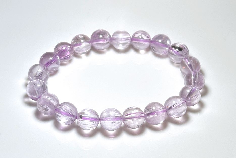 9mm+, Certified Natural High Grade Icy Transparent Cat Eye Kunzite Bracelet, Genuine Kunzite Stretch Bracelet. 天然拉丝猫眼高冰紫锂辉手串
