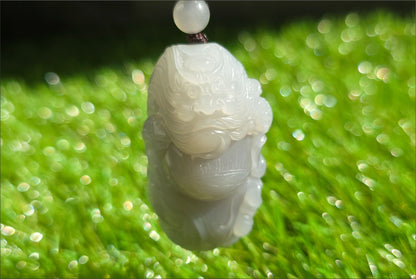 Certified Natural Qinghai Smoky Gray and White Nephrite Jade Hand-Carved Zhong Kui Pendant,天然烟灰和田玉手工雕刻钟馗吊坠