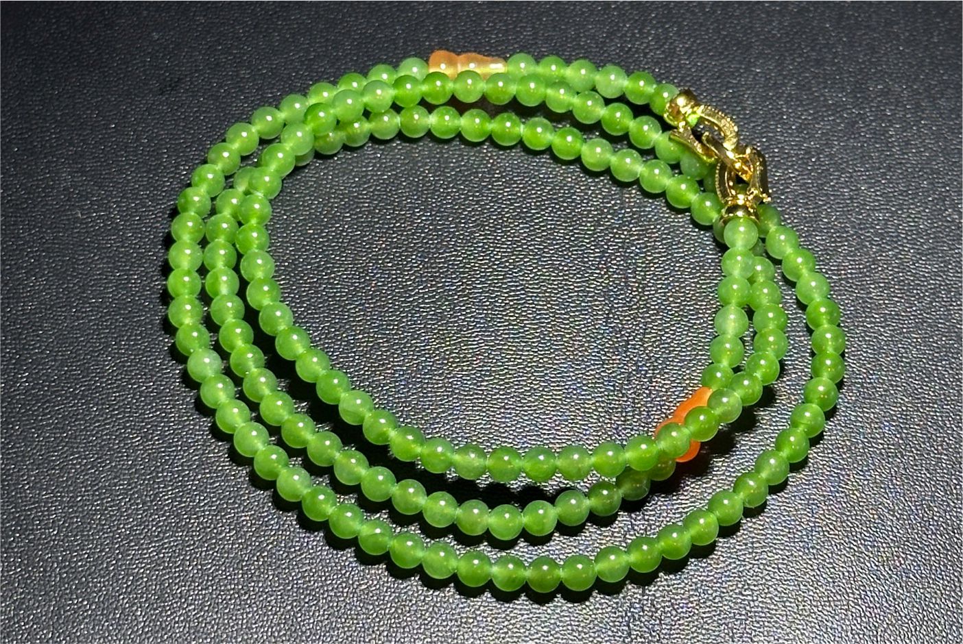 4mm, Certified Natural Apple Green Nephrite Jade Bead Necklace, 正矿苹果绿碧玉项链