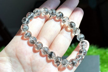 8.7mm+, Certified Natural High Grade Herkimer Diamond Round Beads Bracelet, Herkimer Diamond Bracelet, 天然最高级近无棉纯净体大闪片闪灵钻圆珠手串