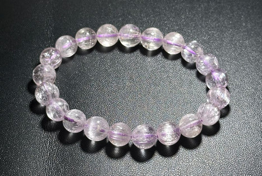 9mm, Certified Natural High Grade Icy Transparent Cat Eye Kunzite Bracelet, Genuine Kunzite Stretch Bracelet. 天然拉丝猫眼高冰紫锂辉手串