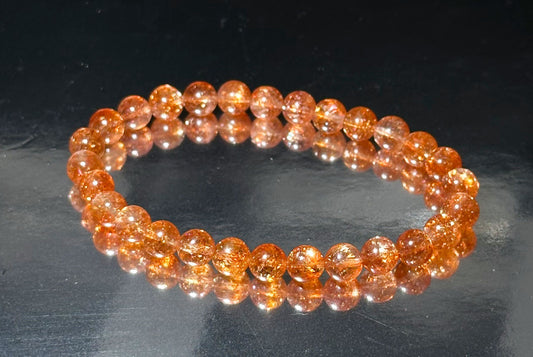 6.5mm+, Certified Collection Grade Natural Orange Golden Sunstone bracelet, Top Grade Sunstone bracelet, 天然收藏级白水体+满矿金太阳石手串