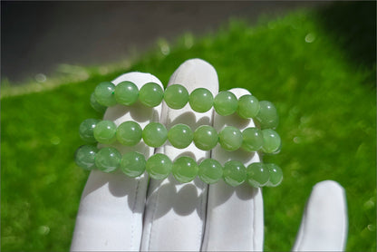 8mm, Certified Natural Siberian Green Nephrite Jade Beads Bracelet, 天然阳绿碧玉项链