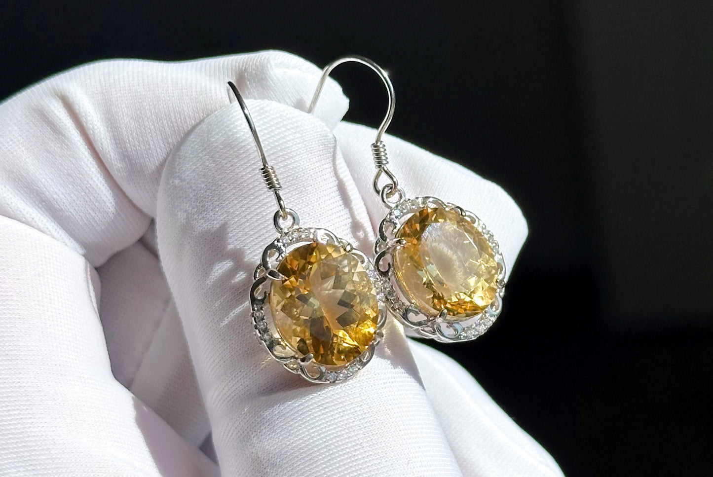 10x12mm, Natural Gem Grade Citrine Earrings, Natural citrine French Hook Earrings, Oval cut Natural Citrine, citrine jewelry, 天然宝石级暴力黄水晶耳坠