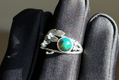 Certified Natural Black Opal Sterling Silver Ring, Genuine natural Black Opal Silver Ring, Black Opal Ring, 天然黑欧珀戒指