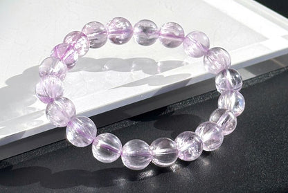 9mm+, Certified Natural High Grade Icy Transparent Cat Eye Kunzite Bracelet, Genuine Kunzite Stretch Bracelet. 天然拉丝猫眼高冰紫锂辉手串