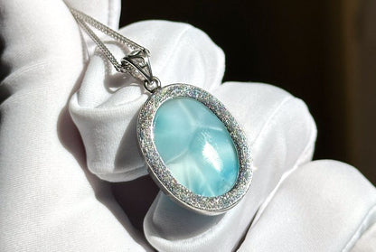 Certified Natural Dominican Blue Larimar pendant, Larimar Pendant, Silver Larimar Pendant, 海纹石纯银吊坠