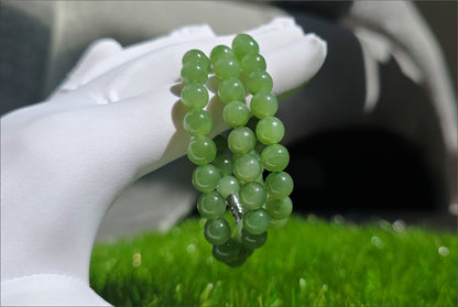 8mm, Certified Natural Siberian Green Nephrite Jade Beads Bracelet, 天然阳绿碧玉项链