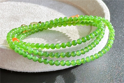 4mm, Certified Natural Apple Green Nephrite Jade Bead Necklace, 正矿苹果绿碧玉项链