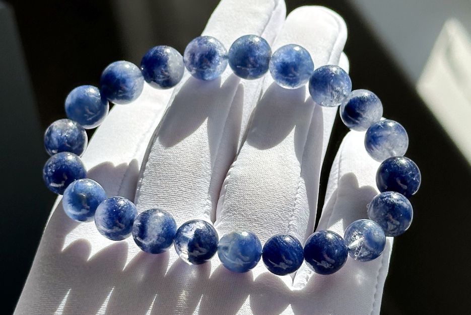 9mm, Certified Rare Find Natural Genuine Blue Dumortierite Beads Bracelet, Dumortierite Crystal Beads Bracelet, 天然收藏级浓郁蓝线石蓝绒发晶手串