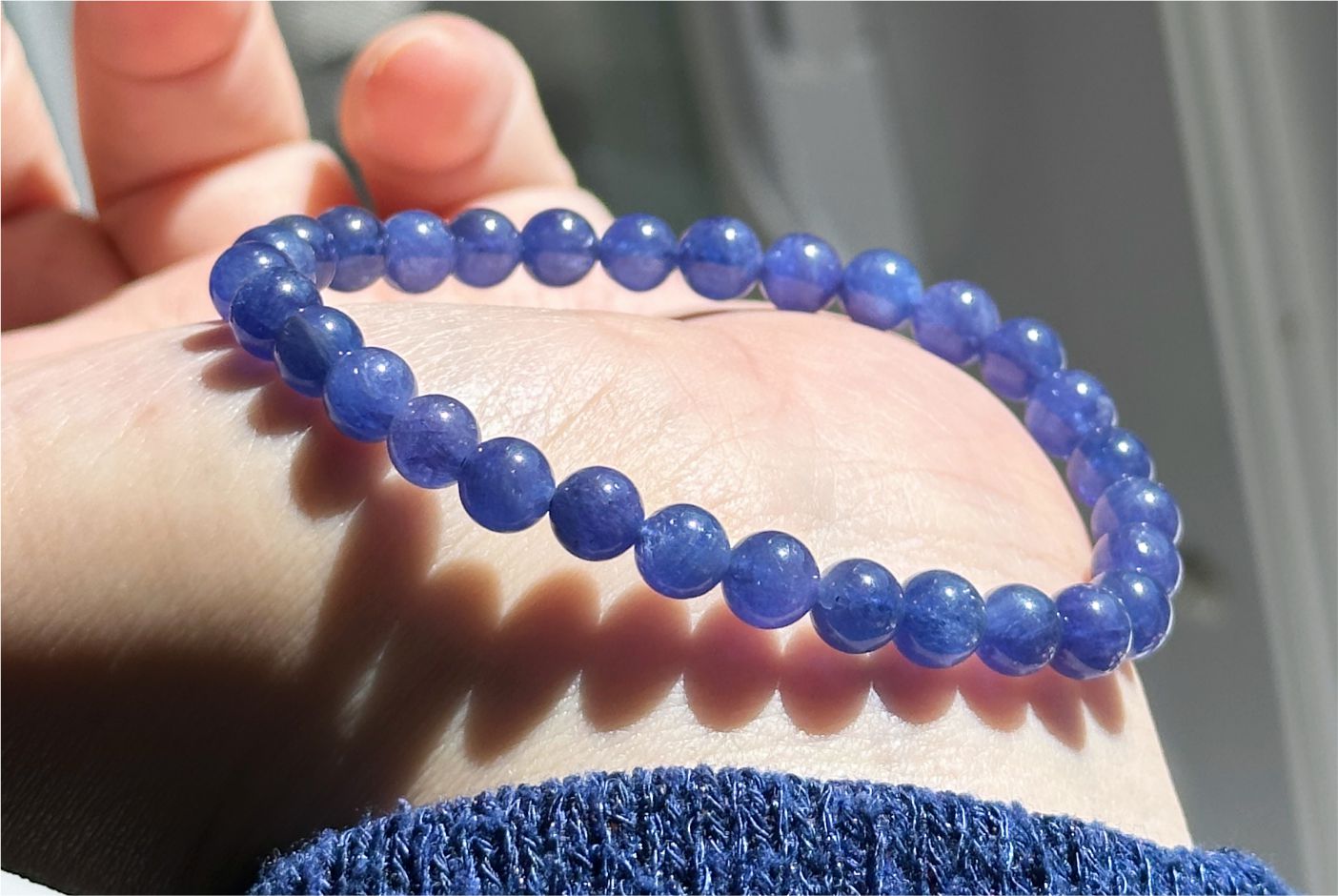 6mm+, Certified Natural High Grade Vivid Violet-Blue Tanzanite bracelet, Natural Blue Tanzanite Beads bracelet, 天然收藏级浓艳蓝紫色坦桑石手串