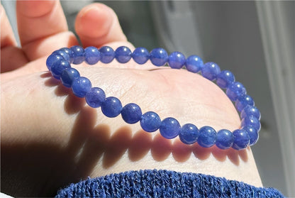 6mm+, Certified Natural High Grade Vivid Violet-Blue Tanzanite bracelet, Natural Blue Tanzanite Beads bracelet, 天然收藏级浓艳蓝紫色坦桑石手串
