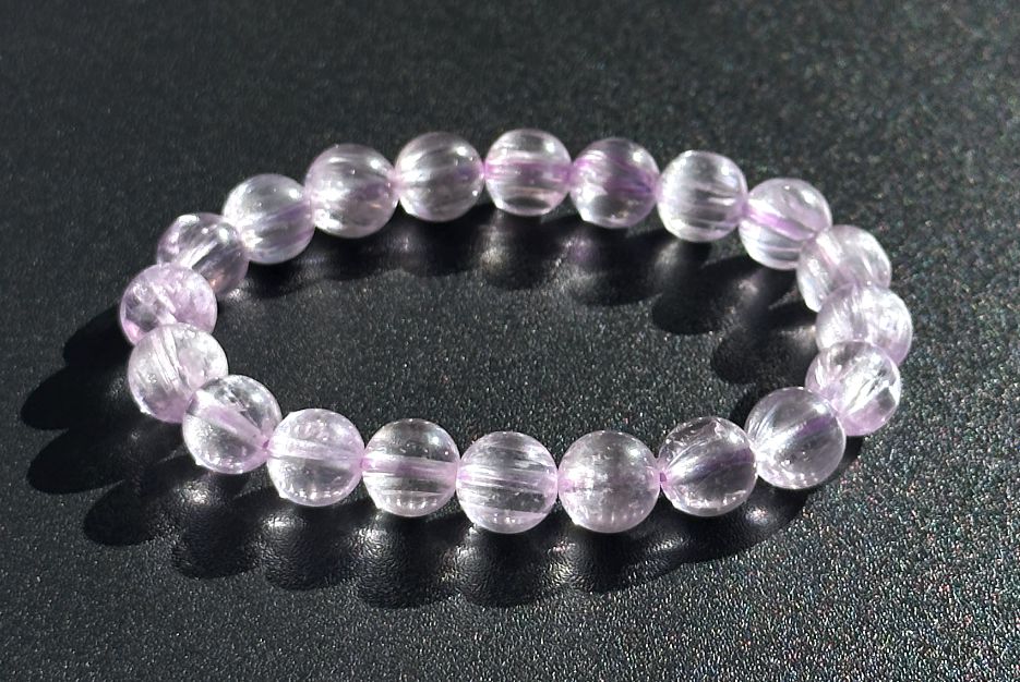 9mm+, Certified Natural High Grade Icy Transparent Cat Eye Kunzite Bracelet, Genuine Kunzite Stretch Bracelet. 天然拉丝猫眼高冰紫锂辉手串