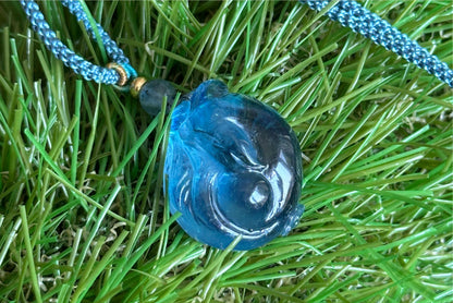 Certified Natural Devil Blue Aquamarine Hand Carved Fox Pendant, Aquamarine Pendant, 天然魔鬼蓝海蓝宝手工雕刻睡狐吊坠