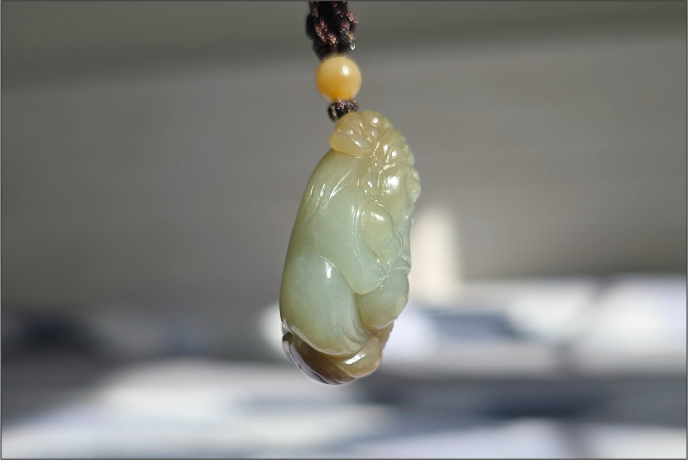 Certified Natural Blue and Sugar Nephrite Jade Hand-Carved Caishen and Buddha  Pendant | Small Handmade Jade God of Wealth | 天然蓝带糖玉手工雕刻财神吊坠