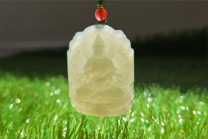 Certified Natural Qingshui Nephrite Jade Carved Guanyin Pendant, 天然晴水和田玉观音吊坠