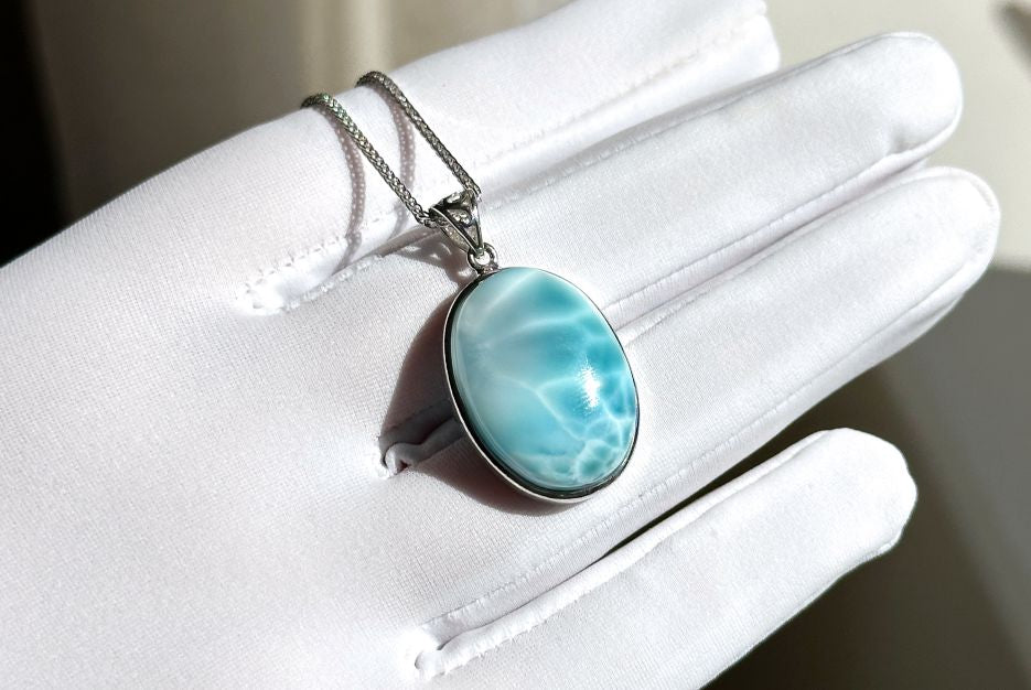 Certified Natural Dominican Blue Larimar pendant, Larimar Pendant, Silver Larimar Pendant, 海纹石纯银吊坠