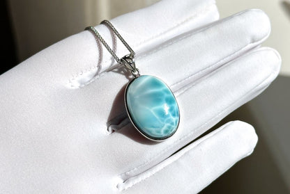 Certified Natural Dominican Blue Larimar pendant, Larimar Pendant, Silver Larimar Pendant, 海纹石纯银吊坠