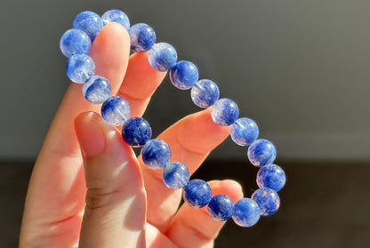9mm, Certified Rare Find Natural Genuine Blue Dumortierite Beads Bracelet, Dumortierite Crystal Beads Bracelet, 天然收藏级浓郁蓝线石蓝绒发晶手串
