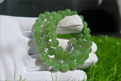 8mm, Certified Natural Siberian Green Nephrite Jade Beads Bracelet, 天然阳绿碧玉项链
