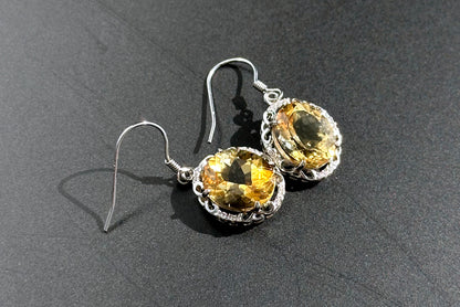 10x12mm, Natural Gem Grade Citrine Earrings, Natural citrine French Hook Earrings, Oval cut Natural Citrine, citrine jewelry, 天然宝石级暴力黄水晶耳坠