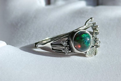 Certified Natural Black Opal Sterling Silver Ring, Genuine natural Black Opal Silver Ring, Black Opal Ring, 天然黑欧珀戒指