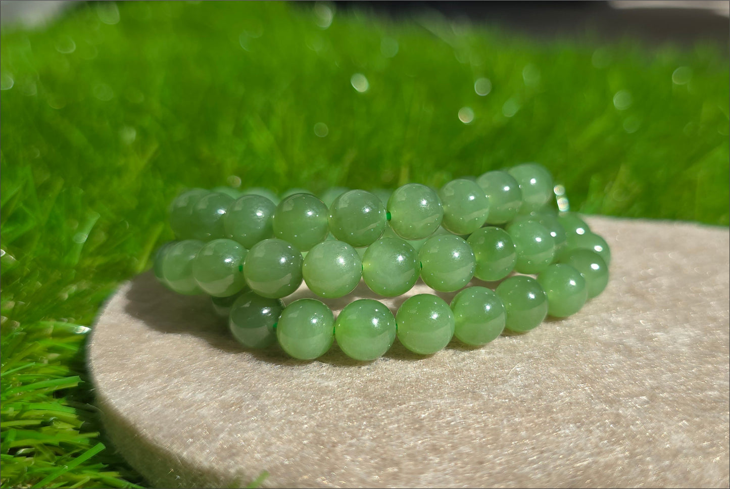 8mm, Certified Natural Siberian Green Nephrite Jade Beads Bracelet, 天然阳绿碧玉项链