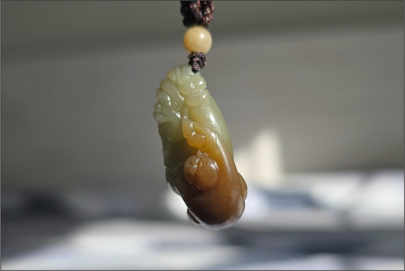 Certified Natural Blue and Sugar Nephrite Jade Hand-Carved Caishen and Buddha  Pendant | Small Handmade Jade God of Wealth | 天然蓝带糖玉手工雕刻财神吊坠