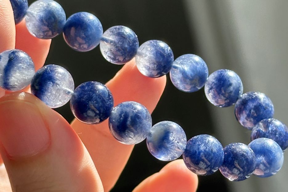 9mm, Certified Rare Find Natural Genuine Blue Dumortierite Beads Bracelet, Dumortierite Crystal Beads Bracelet, 天然收藏级浓郁蓝线石蓝绒发晶手串