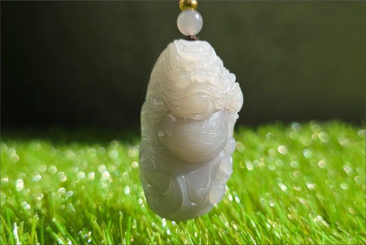 Certified Natural Qinghai Smoky Gray and White Nephrite Jade Hand-Carved Zhong Kui Pendant,天然烟灰和田玉手工雕刻钟馗吊坠
