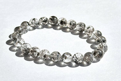 8.7mm+, Certified Natural High Grade Herkimer Diamond Round Beads Bracelet, Herkimer Diamond Bracelet, 天然最高级近无棉纯净体大闪片闪灵钻圆珠手串