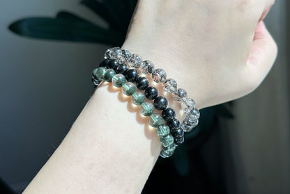 8.7mm+, Certified Natural High Grade Herkimer Diamond Round Beads Bracelet, Herkimer Diamond Bracelet, 天然最高级近无棉纯净体大闪片闪灵钻圆珠手串