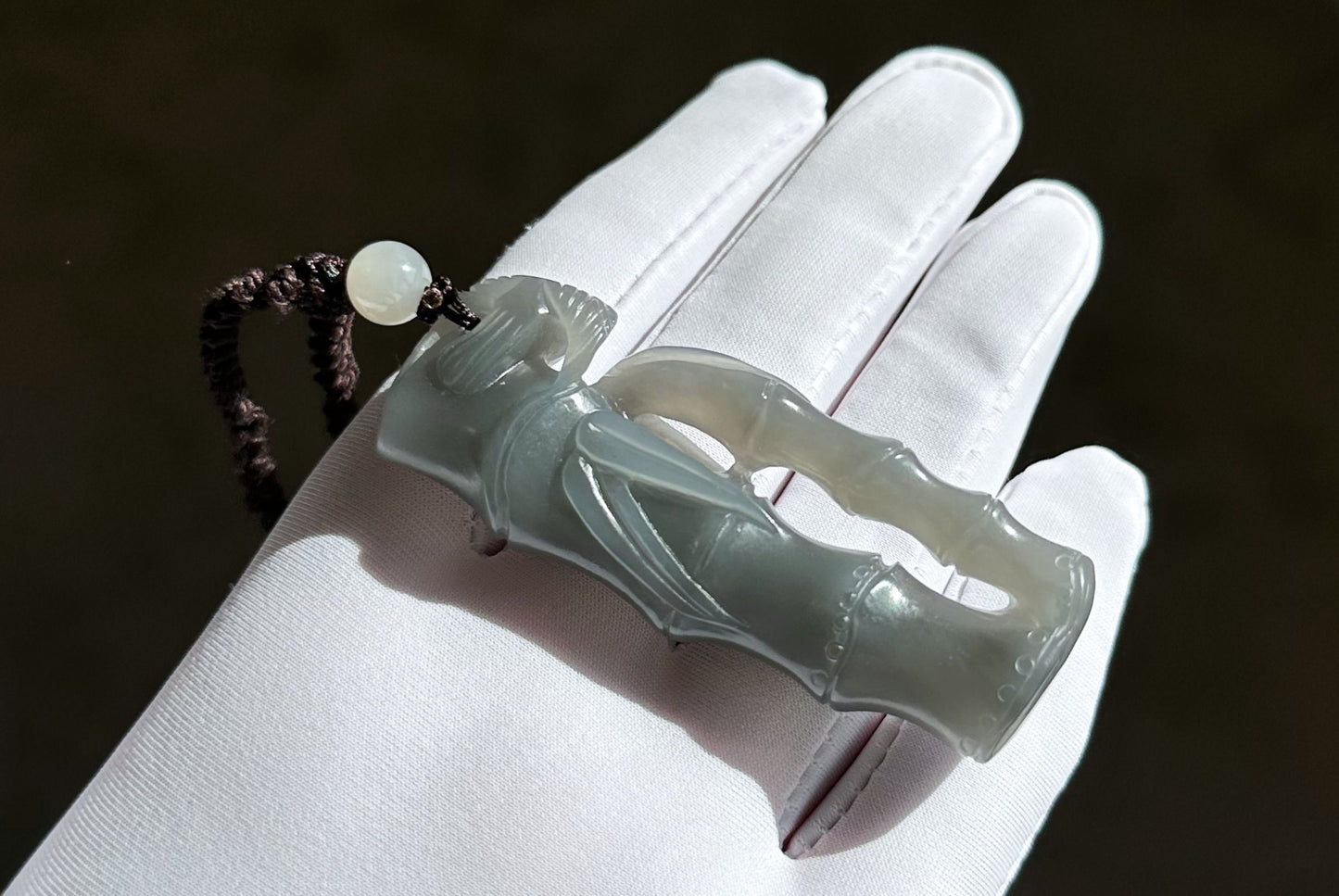 Certified Natural Smoky Purple Nephrite Jade Hand-Carved Bamboo Shoot Pendant, 天然浓烟紫和田玉手工雕刻竹节吊坠