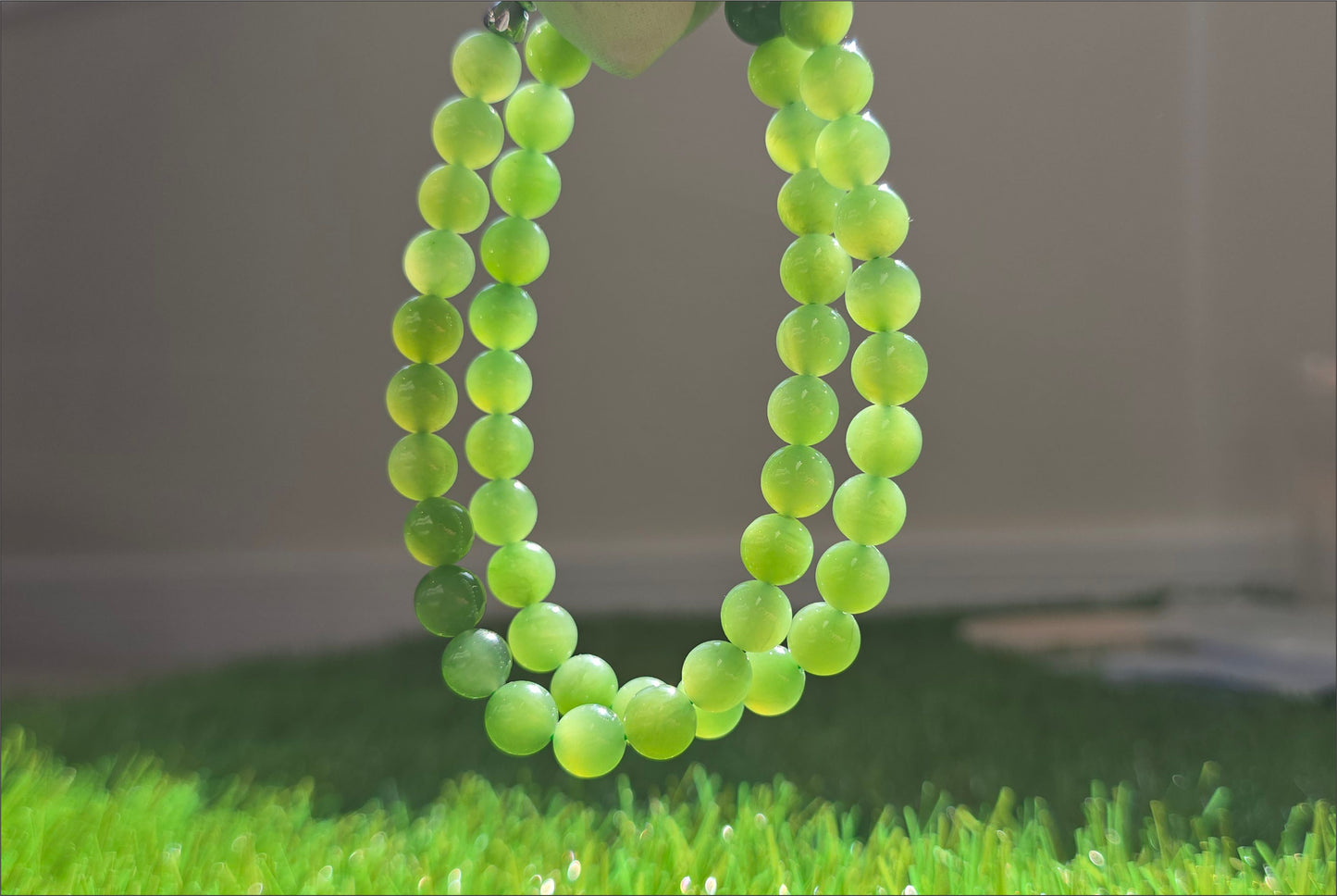 8mm, Certified Natural Siberian Green Nephrite Jade Beads Bracelet, 天然阳绿碧玉项链